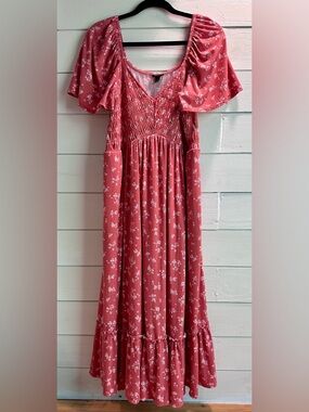 torrid Coral Midi Dress with white floral pattern